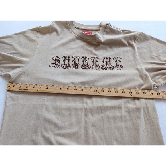 Supreme Shirt Mens Large Old English Script Studded Embellished Rhinestone Tan - Picture 6 of 10